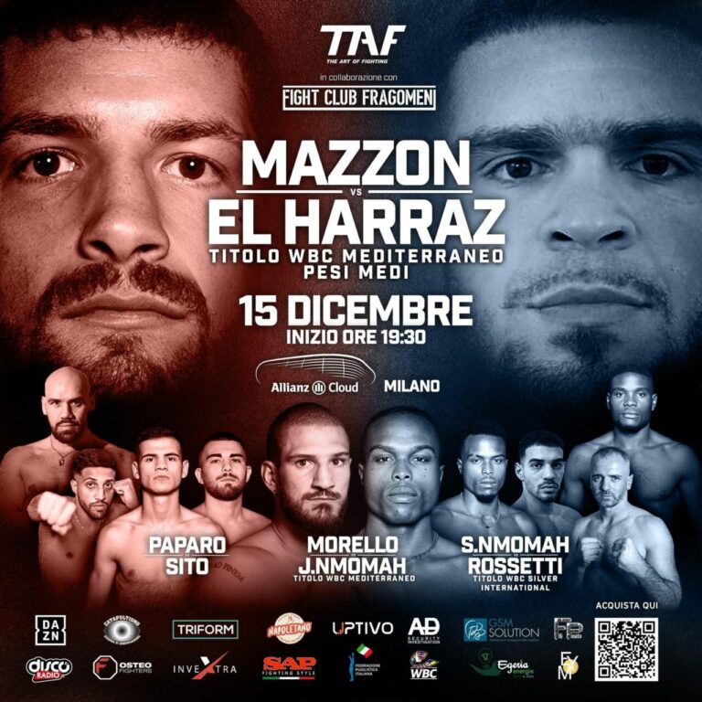 Boxe a Milano, 15 Dicembre all'Alianz Cloud. Mazzon vs El Harraz main event della serata